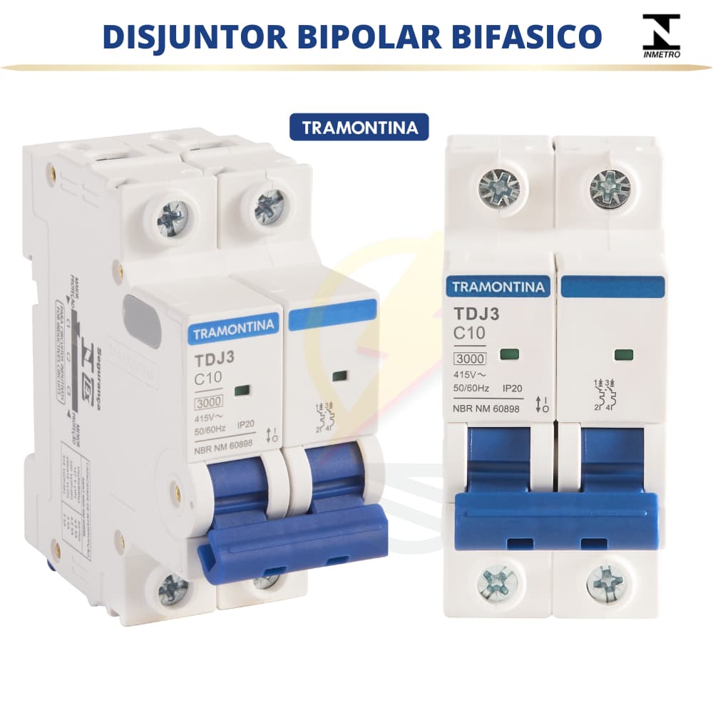 DISJUNTOR BIPOLAR, BIFASICO 2P 10A, 16A, 20A, 25A, 32A, 40A, 50A, 63A CURVA C TRAMONTINA