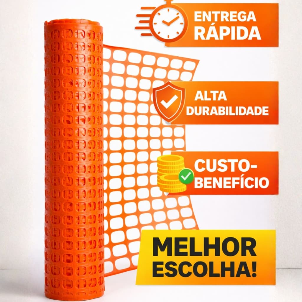 Tela Tapume Rolo Extrusada Laranja 120x50m Cerquite Obras/Sinalização