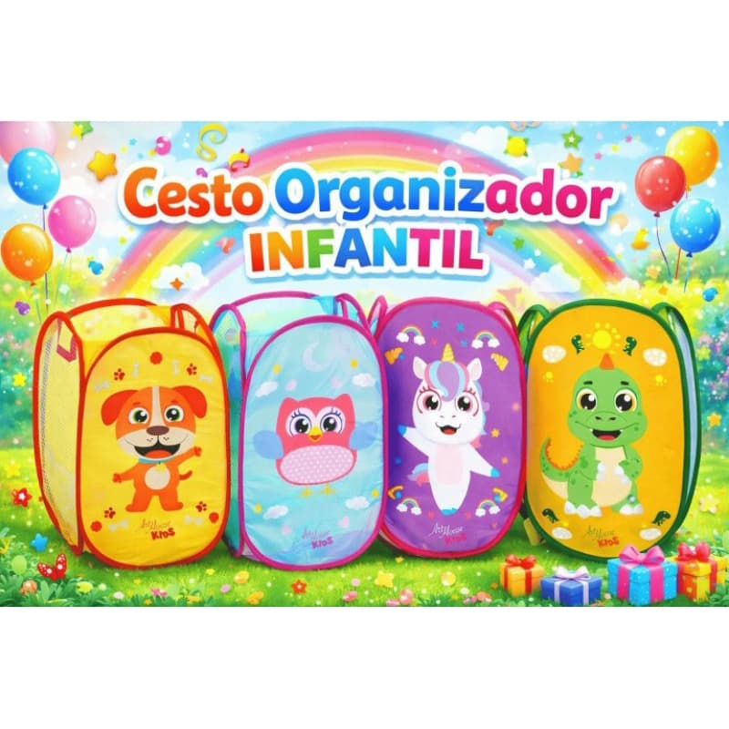 Cesto Organizador Bebe Brinquedos Roupas Sujas Dobrável Telado Multiuso Infantil