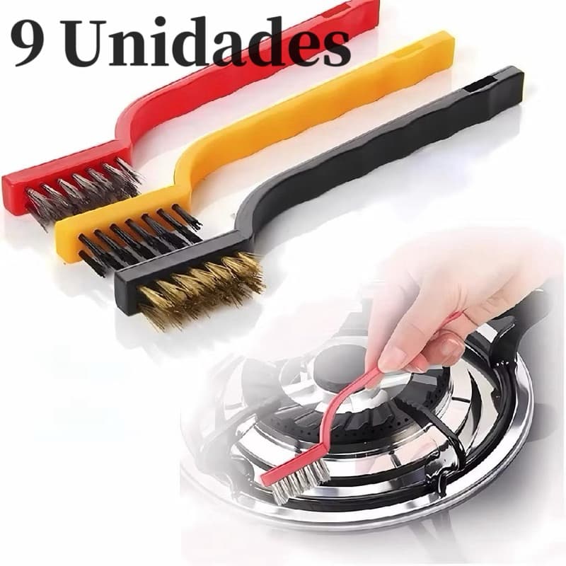 Kit 9 Unidades  Escovas de Limpeza Cedas Aço Latão Náilon Grelha Fogão