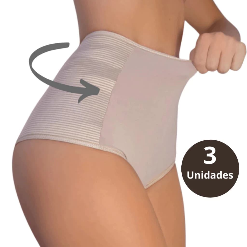 Kit Calcinhas Cinta Modeladora Compressão Cós Alto Redutora de Medidas