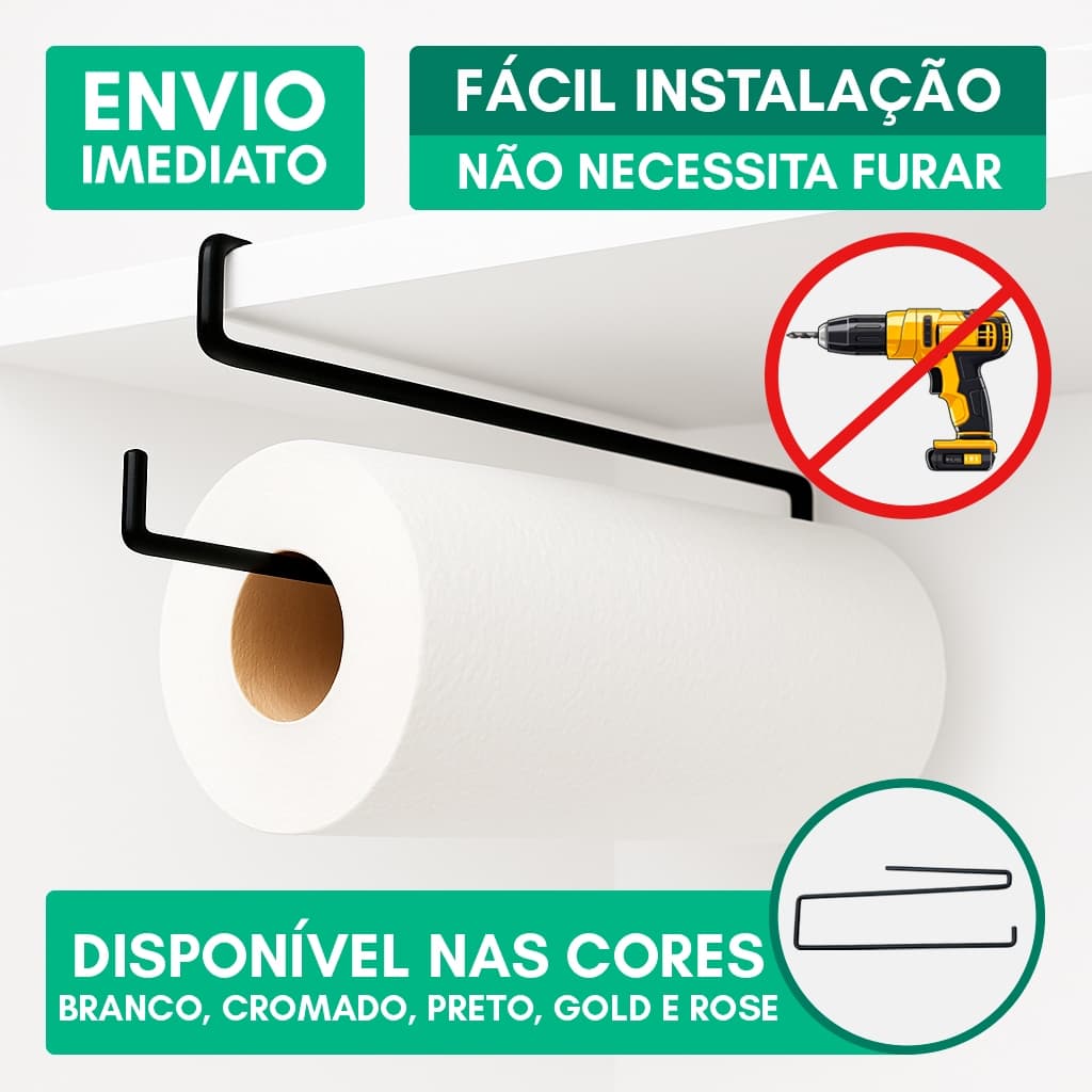 Porta Papel Toalha Suspenso Armário Cozinha Organizador Sem Furo Rolo Alumínio Filme Resistente