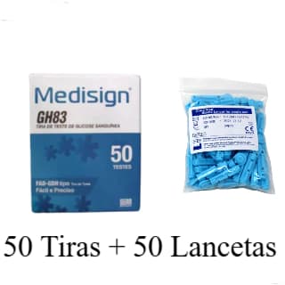Tiras Para Medir Glicose - Medisign GH83 50 + 50 Lancetas Extra Finais