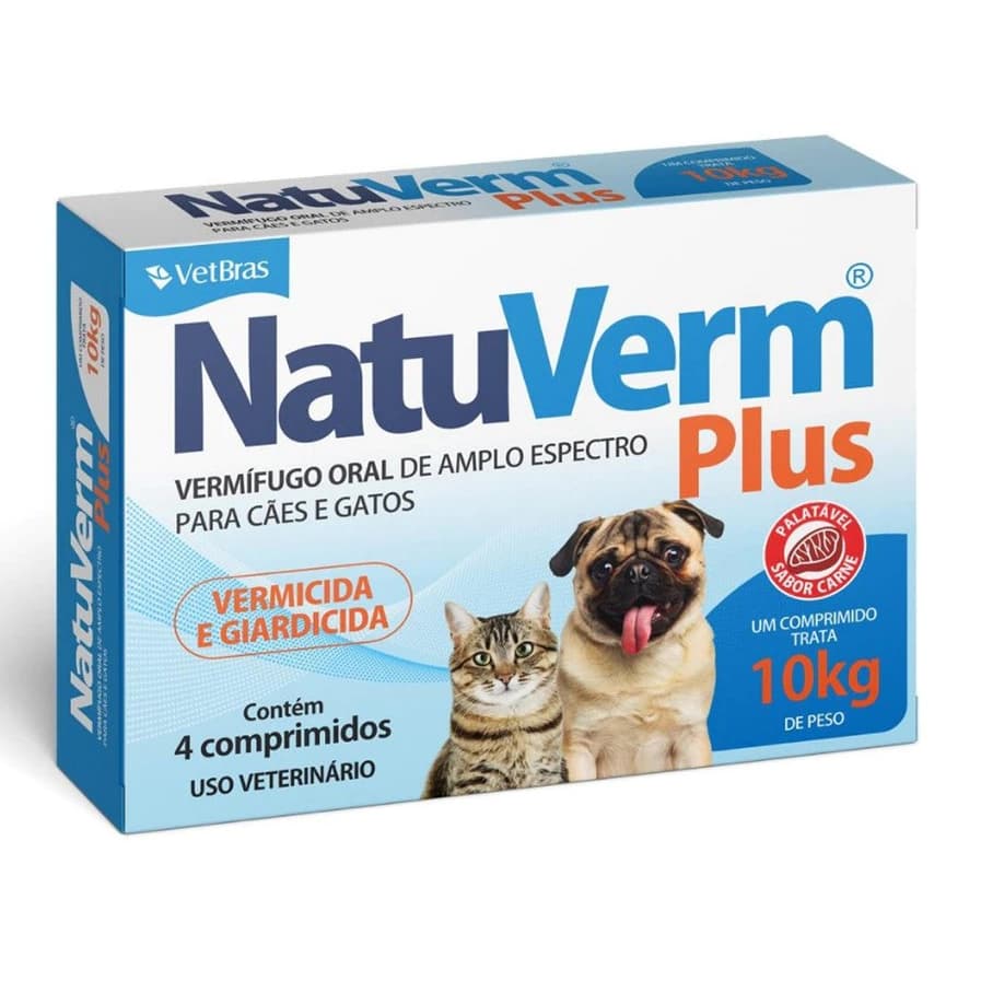 Natu Verm Plus 660mg Sabor Carne Cães ou Gatos Caixa com 4 Comprimidos