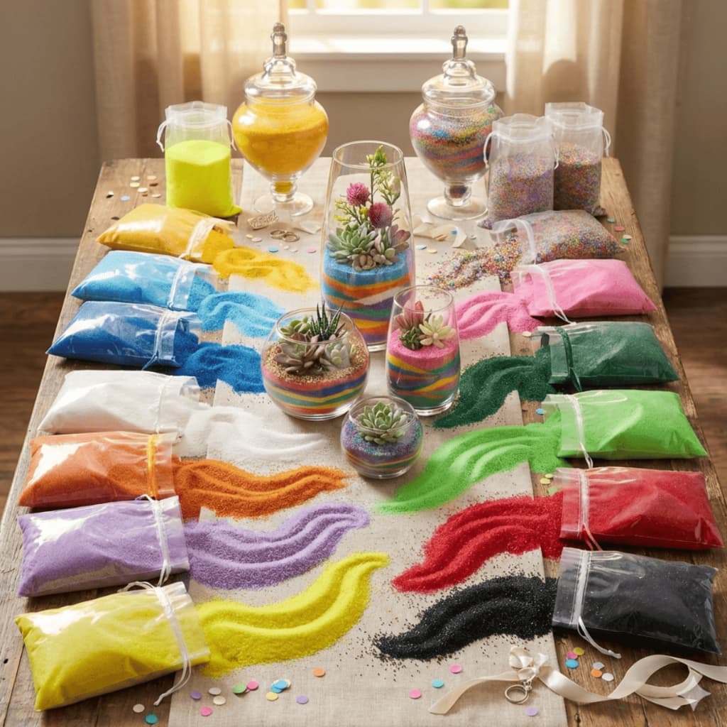 AREIA COLORIDA 1KG AREIA DECORATIVA VASOS DE VIDRO DECORAÇÃO DE GARRAFA CASAMENTOS ARRANJOS AQUÁRIO