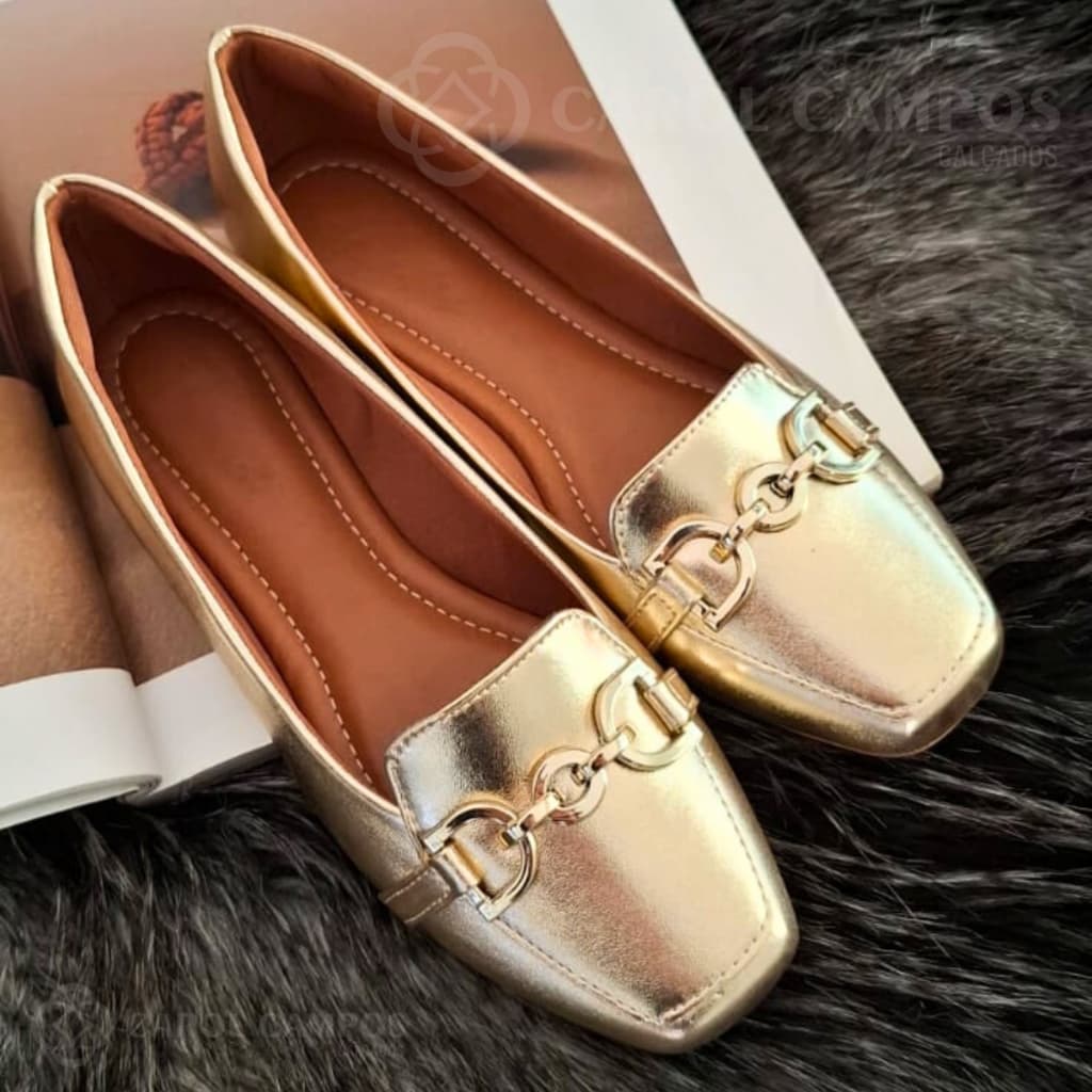 Sapatilha Bico Quadrado  Feminina Confortável Mocassim Casual  Com Fivela