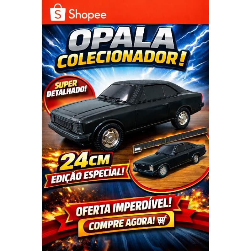 Carro Opala Colecionador Preto - 24 cm Miniatura Classica Detalhada