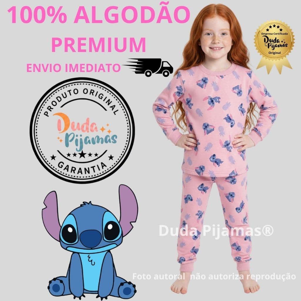 Pijama Infantil Menina Stitch Algodão Feminino  Frio Calça Verão Envio Imediato Presente Natal