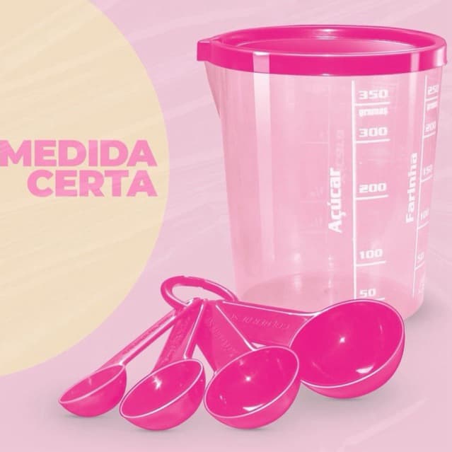 KIT COPO DE MEDIDA 400 ML +  4 COLHERES MEDIDA CERTA ROSA