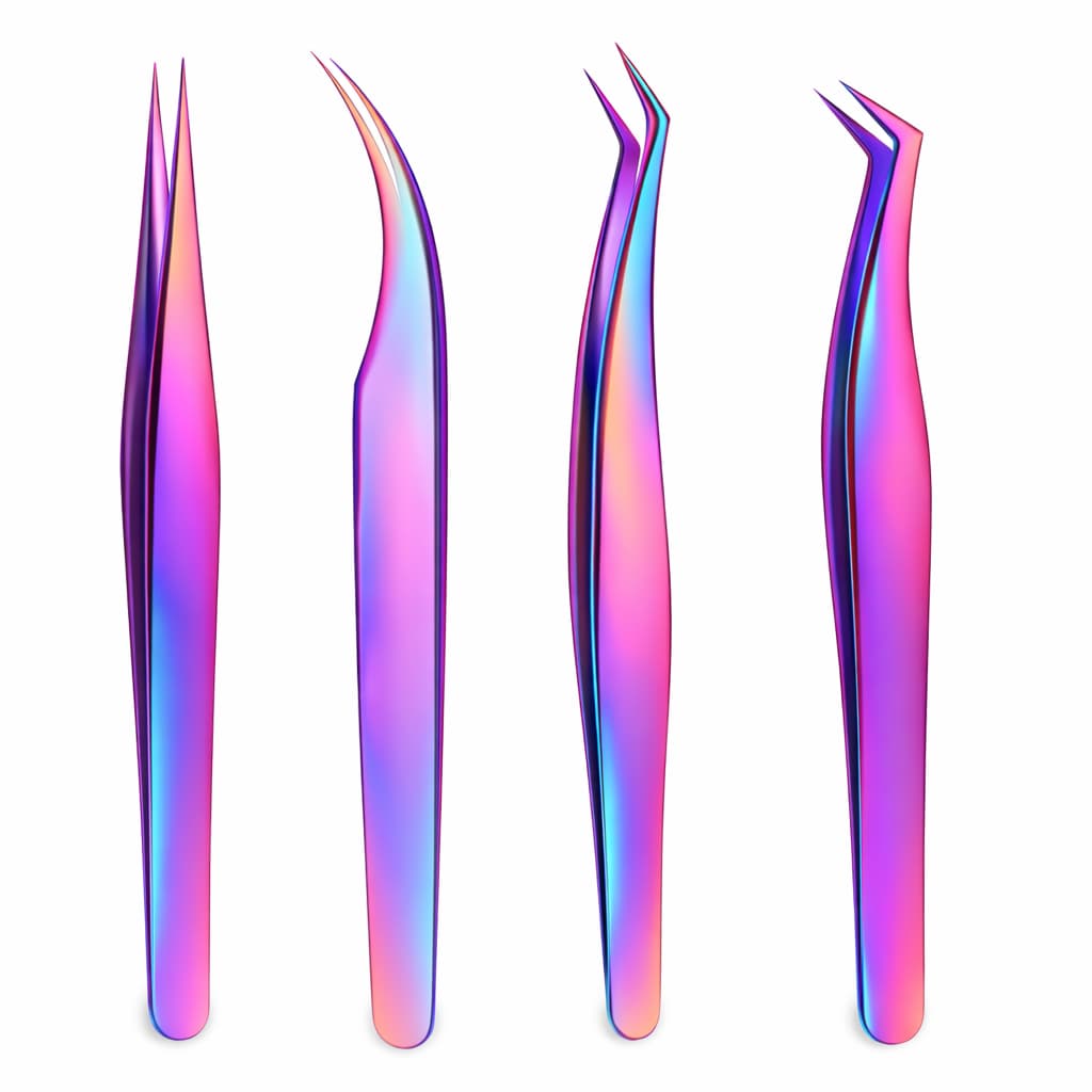 Kit 4 Pinças Profissionais para Extensão e Alongamento de Cílios Volume Russo, Tufo, Fio a Fio