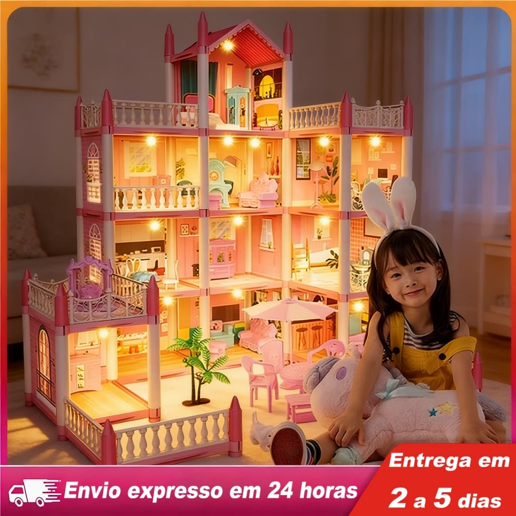 Casinha de Boneca com 14 Quartos - Inclui Corda de Luzes | Brinquedo para Crianças Presente De Aniversário