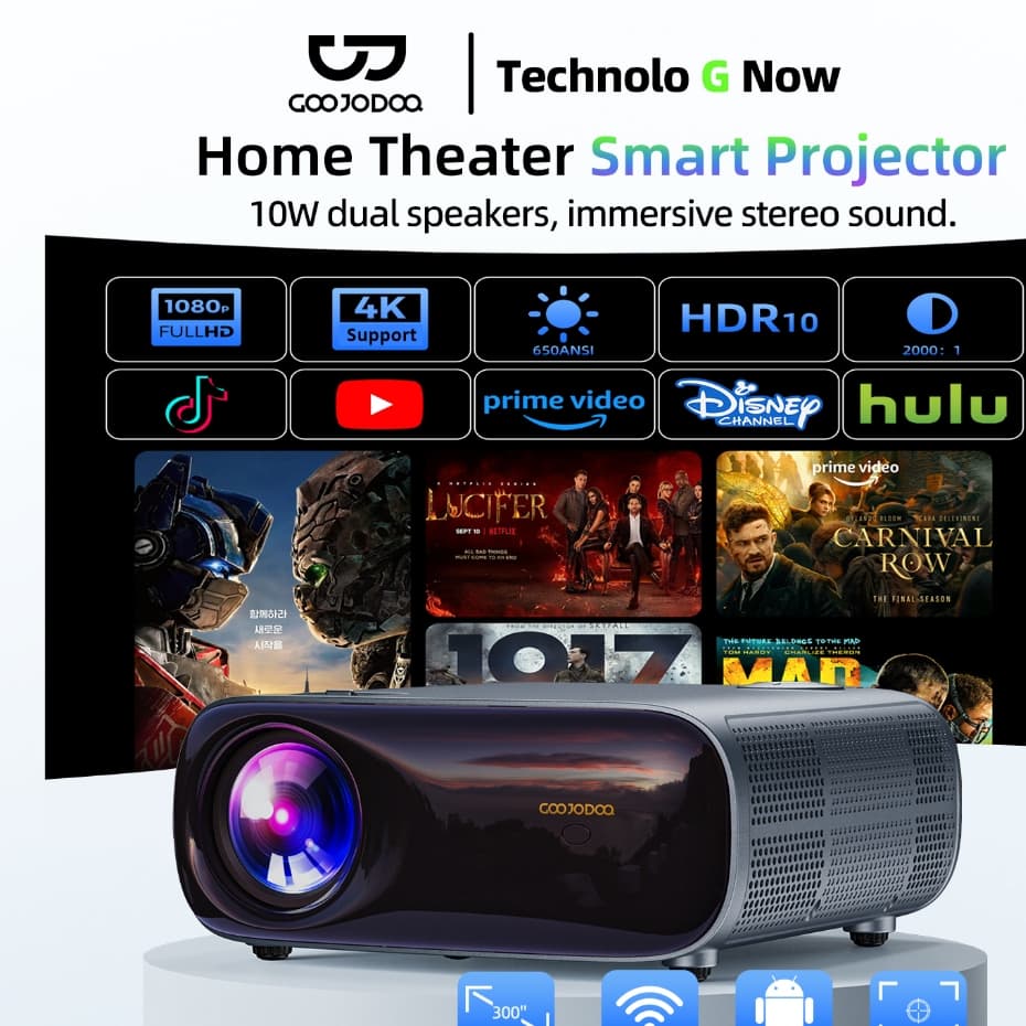 GOOJODOQ Projetor 1080P Nativo 22000LM Support HDR10 4K 5G Home Theater Projetor Correção Automática 360 ° Flip De Image