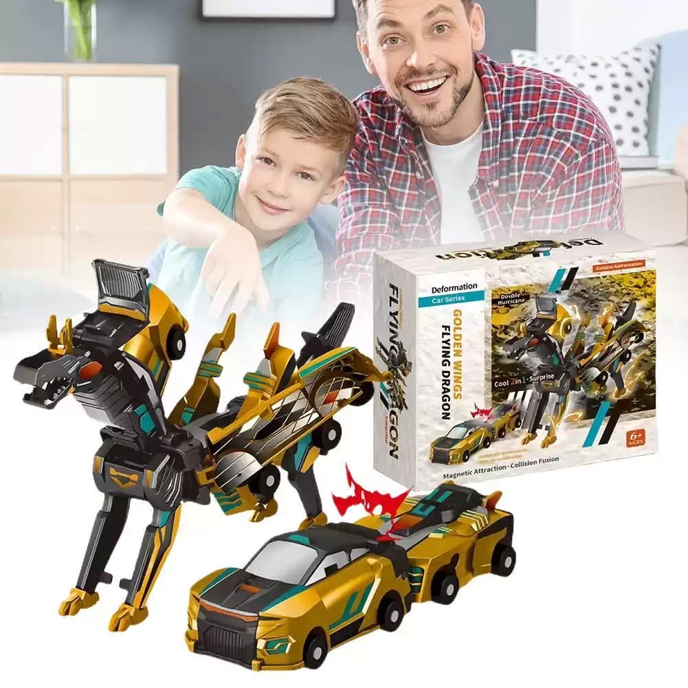 Dragão-Carro Transformável ao Impacto｜Muda de Forma Instantaneamente, Brinquedo Viral para Crianças