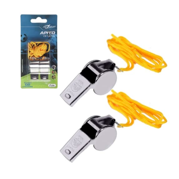 Apito Arbitro Juiz Metal Esporte c/ 2 Unidades 4cm com Cordinha Ideal para Jogos Recreações e Treinamentos