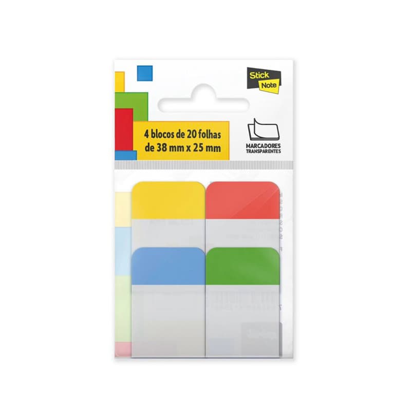 Marcador de página 38x25mm 4 cores transparente c/ 80fls Stick Note PT 80 UN