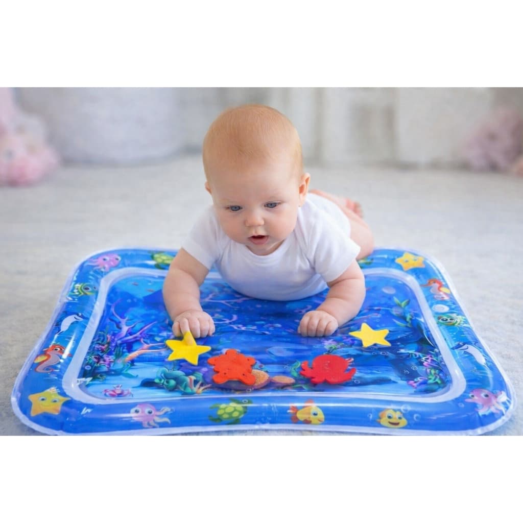 Tapete Sensorial Inflável e Água Bebê Tummy Time e Pet Azul Quadrado e Redondo Infantil