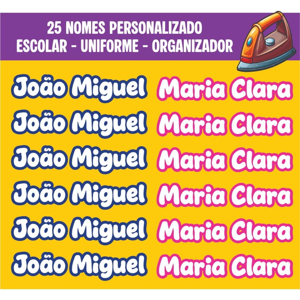 Etiqueta termocolante DTF para roupas escolar Personalizada com nome da Criança