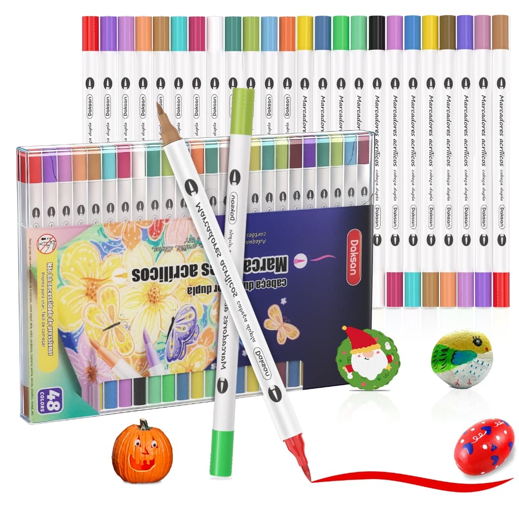 Kit 24/48/72 Cores Caneta Marcadora Acrílica Ponta Dupla Prova da agua profissional Pintura Cerâmica Glas Madeira