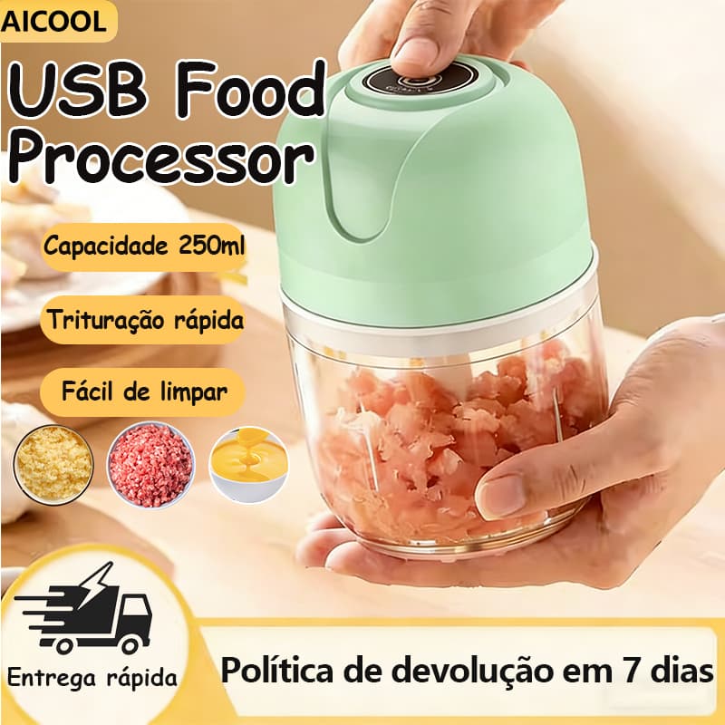AICOOL Processador de Alimentos Elétrico Mini Britador Portátil Recarga USB 250ML Para carne e vegetais