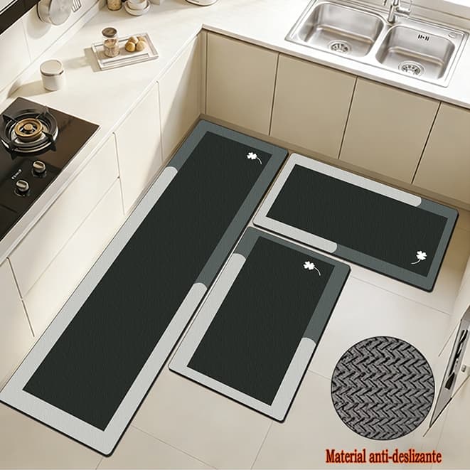 Kit 3 peças Tapete de Cozinha de Borracha - Resistente, Antiderrapante e Fácil de Lavar, 90x34 cm, 60x34 cm, 60x34cm