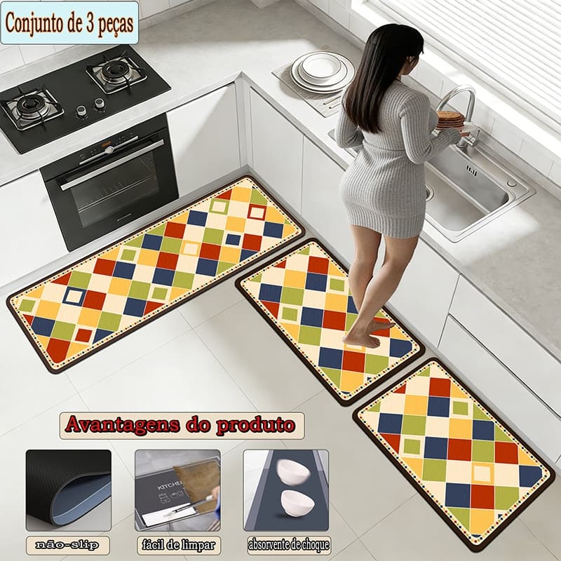 Kit 3 Tapetes de Cozinha Borracha - Antiderrapante, Super Absorvente! Elimine Umidade com Secagem Rápida