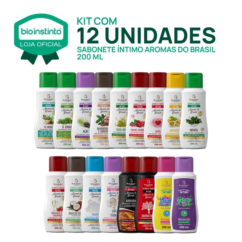12 UN SABONETE AROMAS DO BRASIL 200ml Íntimo Bio Instinto Higiene Feminina Natural Proteção Banho