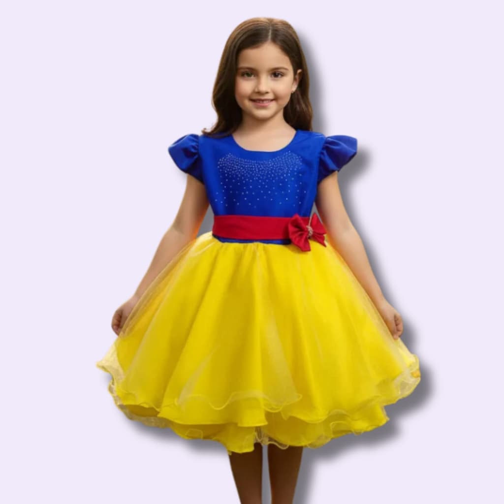 Vestido Branca De Neve Curto Infantil Juvenil Temático Princesa Luxo Festa
