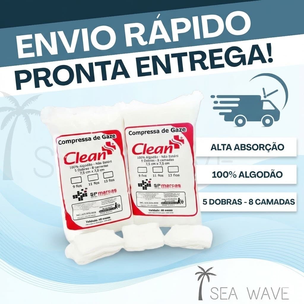 Compressa de Gaze 13 Fios Clean | Uso Clínico e Hospitalar | Envio Rápido