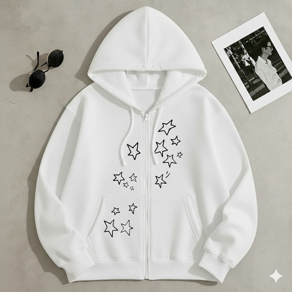 Moletom  Zíper Estampa de Estrelas Unissex Fashion