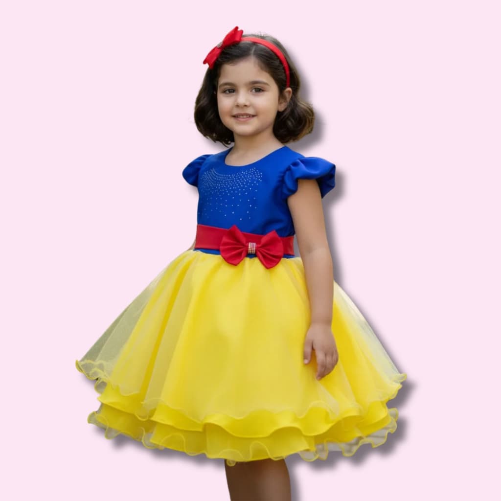 Vestido Branca De Neve Curto Infantil E Juvenil Temático Princesa Luxo Festa