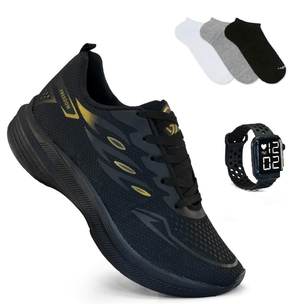 Tenis Masculino  Esportivo + Relogio + Meia Corrida Treino Sola Ultra Macio Tenis Respiravel Super leve