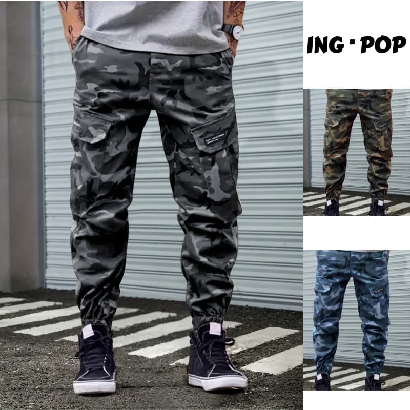 Calça Sarja Camuflada Masculina Sarja Jogger Cargo Cordão 4 Bolsos Moda Elástico Tática