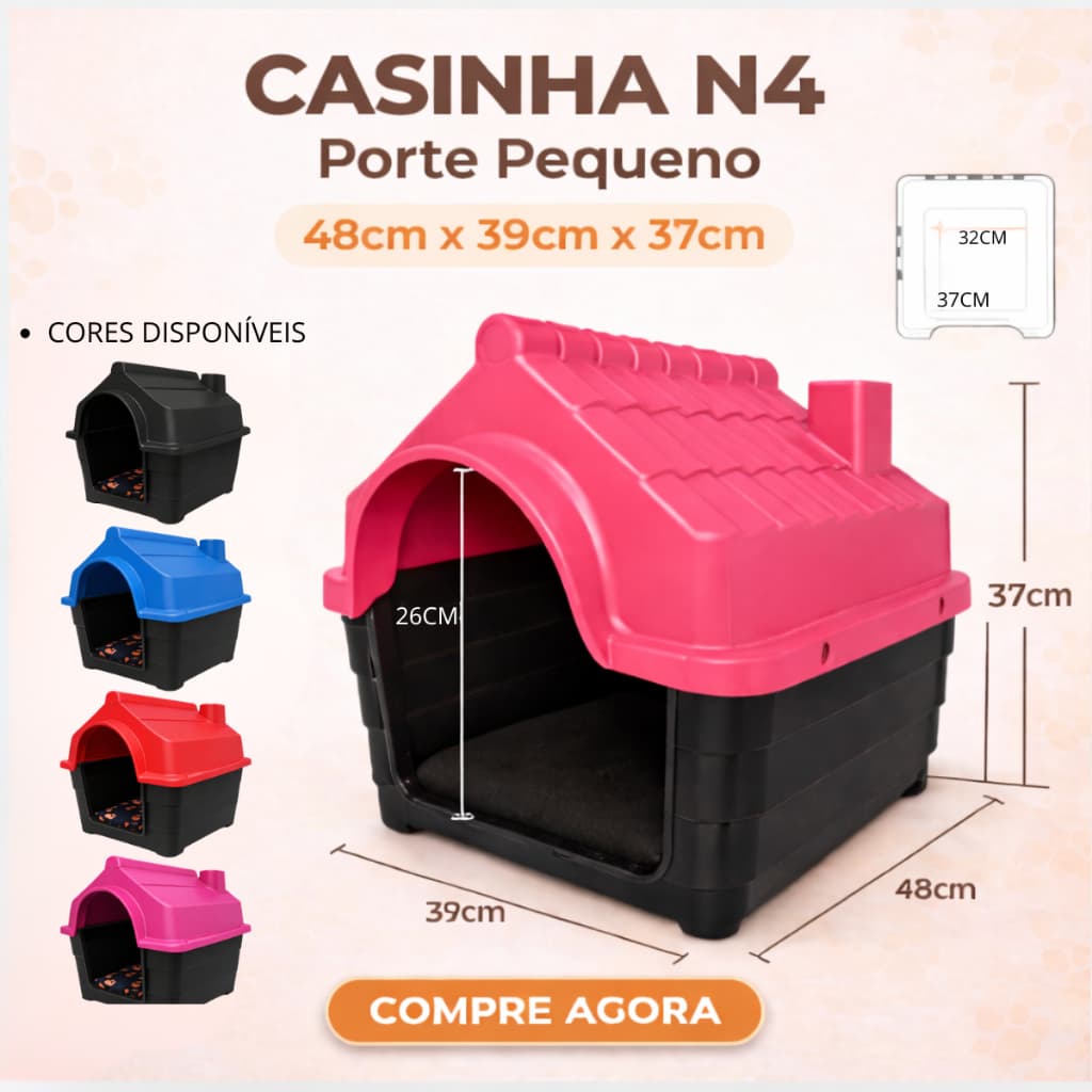 Casinha Cachorro N4 Casa Porte Pequeno Com Proteção Raios UV  desmontável  Lavável