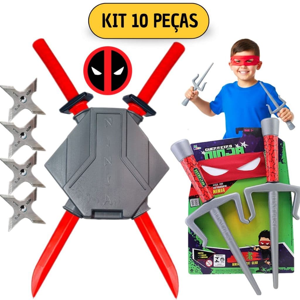 Kit 2 Espadas Brinquedo Infantil + Estrela Ninja + 2 Adagas