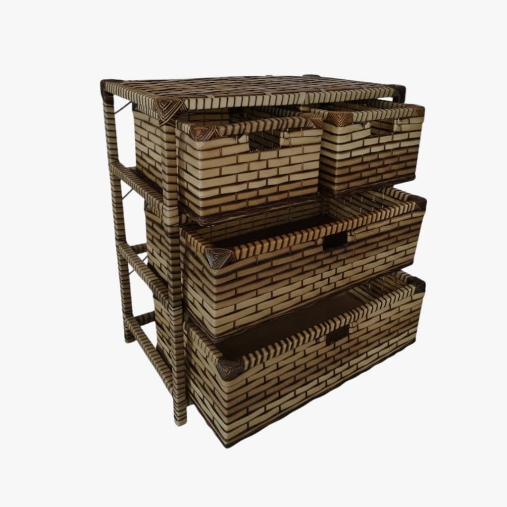 Gaveteiro Fibra Sintética 4 Gavetas Organizador Grande 58x34x65 Artesanal Multiuso Banheiro Quarto Closet Lavanderia Dec