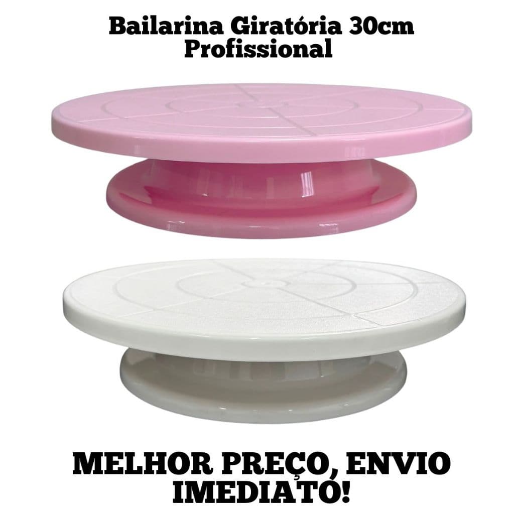 Bailarina Giratória 30cm Branca Ou Rosa Para Bolos Confeitaria Prato Giratório Boleira Profissional