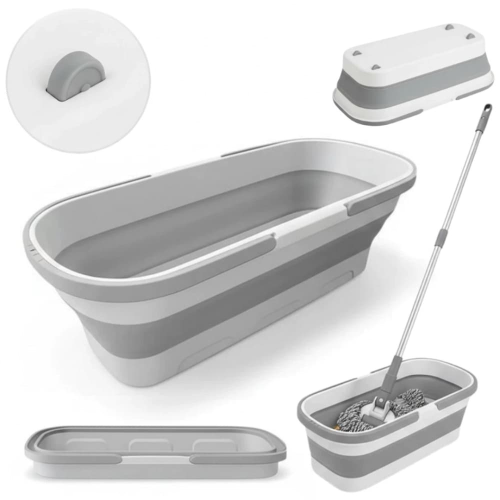 Balde Dobrável Retrátil Retangular Multiuso SIlicone 26L Com 4 Rodinhas