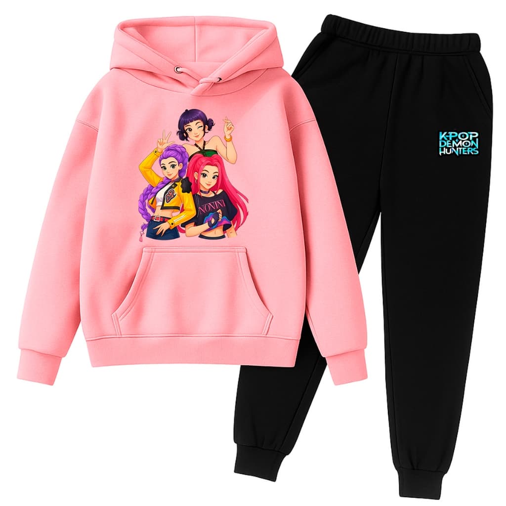 Conjunto Moletom Infantil Blusa e Calça Grupo K-Pop Guerreiras Kawaii Inverno