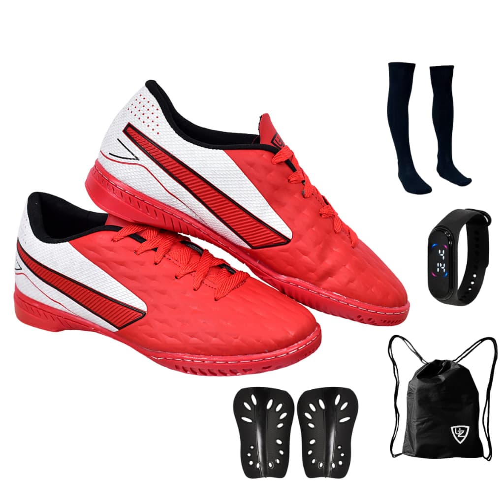 Chuteira Futsal Impactor Adulto + Meião Caneleira Mochila Relógio