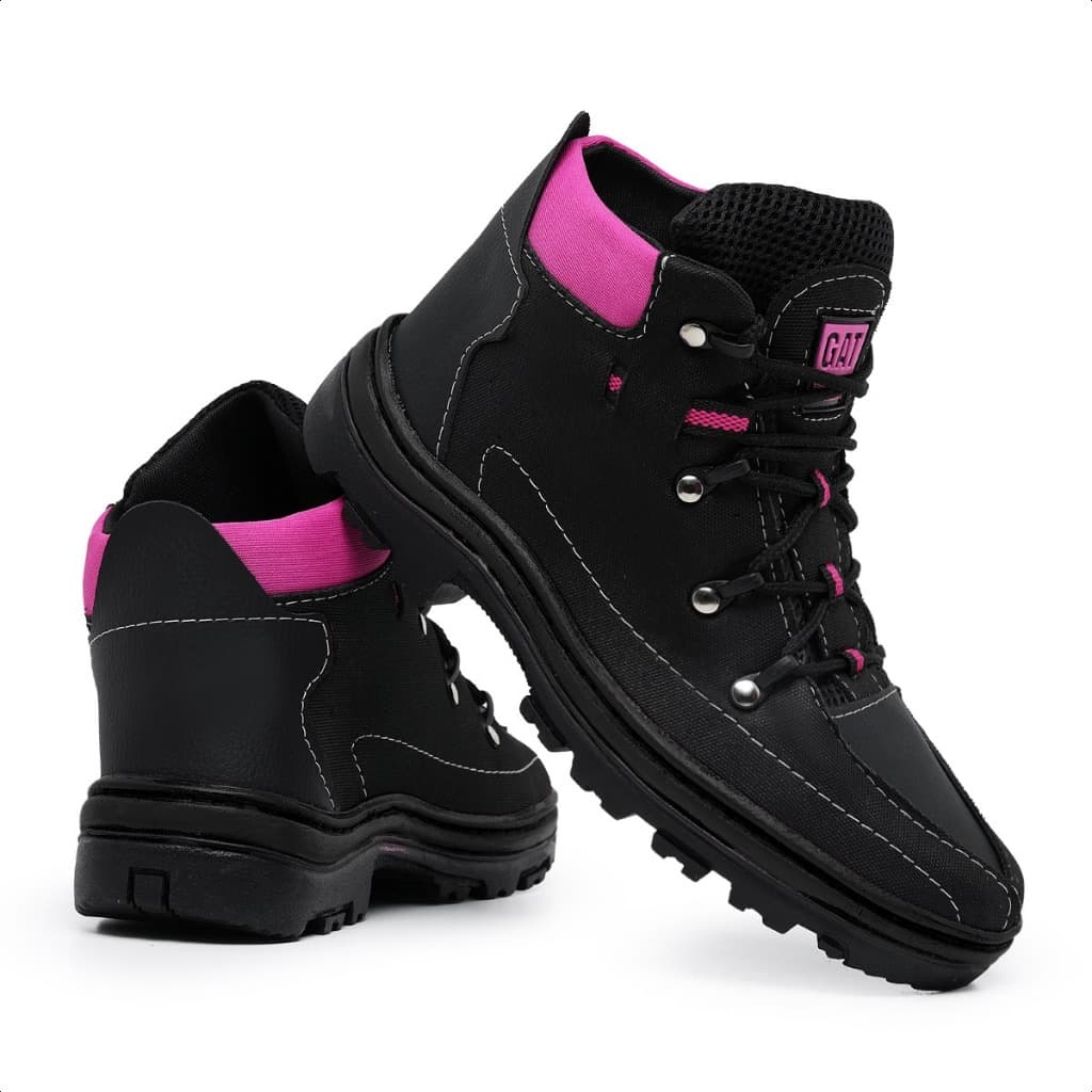 Bota Coturno Feminino Adventure Tênis Cano Curto Preto Rosa do 33 ao 40