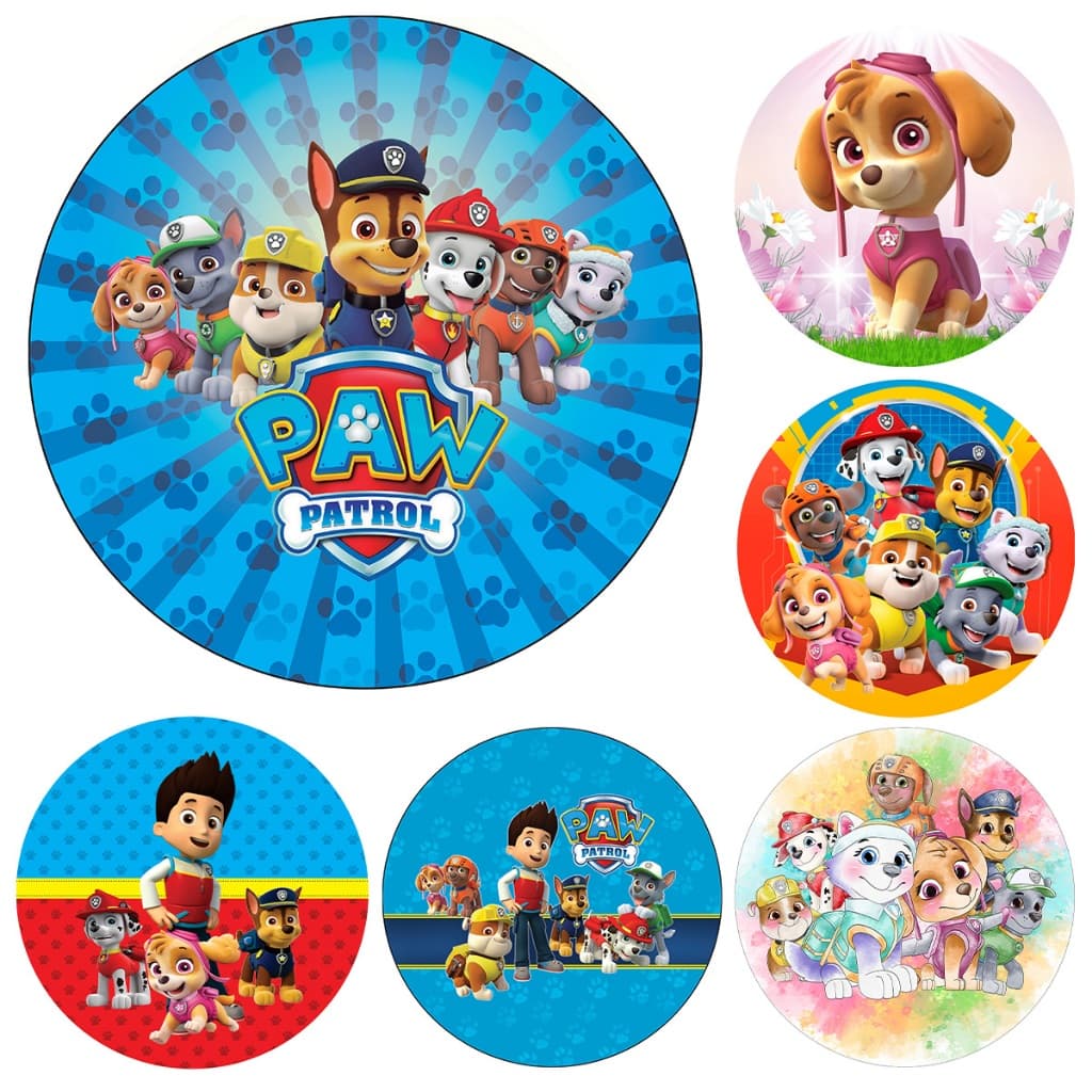 Capa Tecido Painel Redondo 50cm Sublimado Veste Fácil Elástico Decoração Festa Patrulha Canina