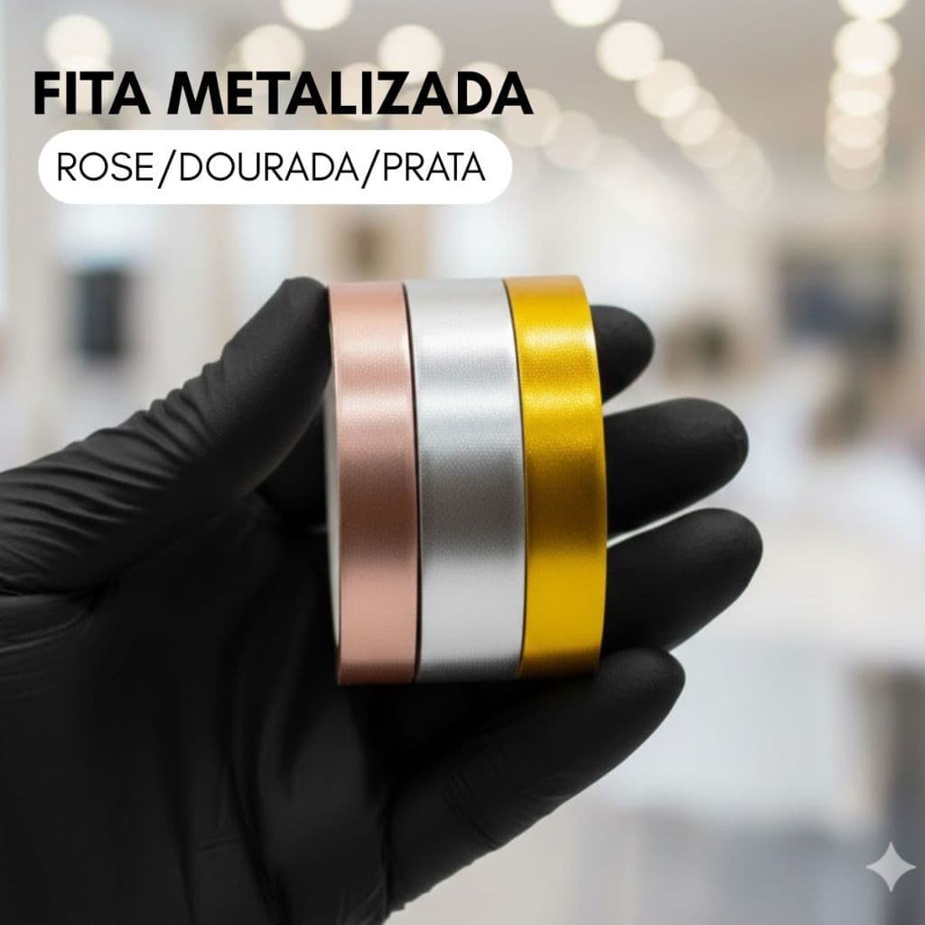 Fita Adesiva 1M 10M 20M 25M 50M Efeito Metalizado Dourada Rose Prata Autocolante Largura 1CM