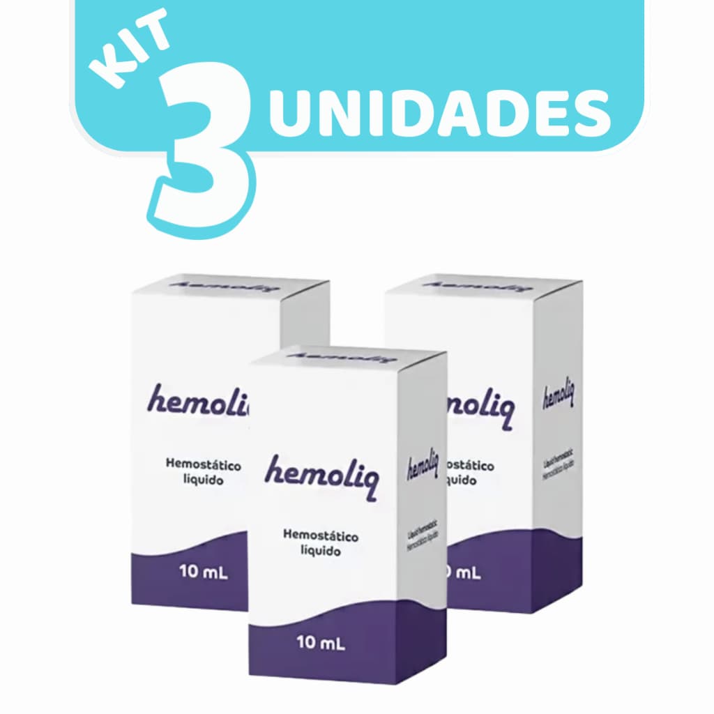 Kit 3 Hemoliq Líquido Solução Hemostático Controle de Sangramento Efeito Rápido