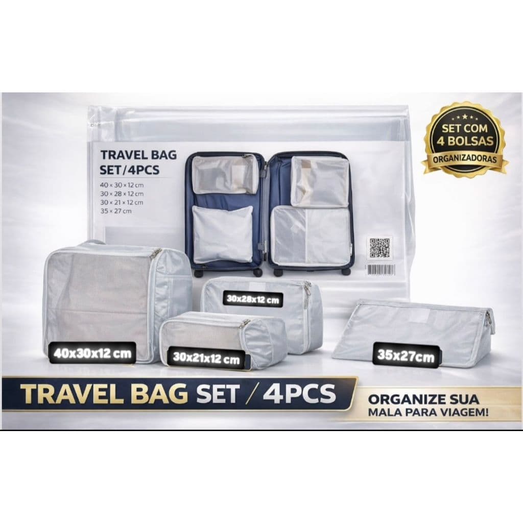 Kit Organizador de Malas para Viagem 4 Peças- Bolsas Necessaire Sapatos Maquiagem Roupas Bagagem