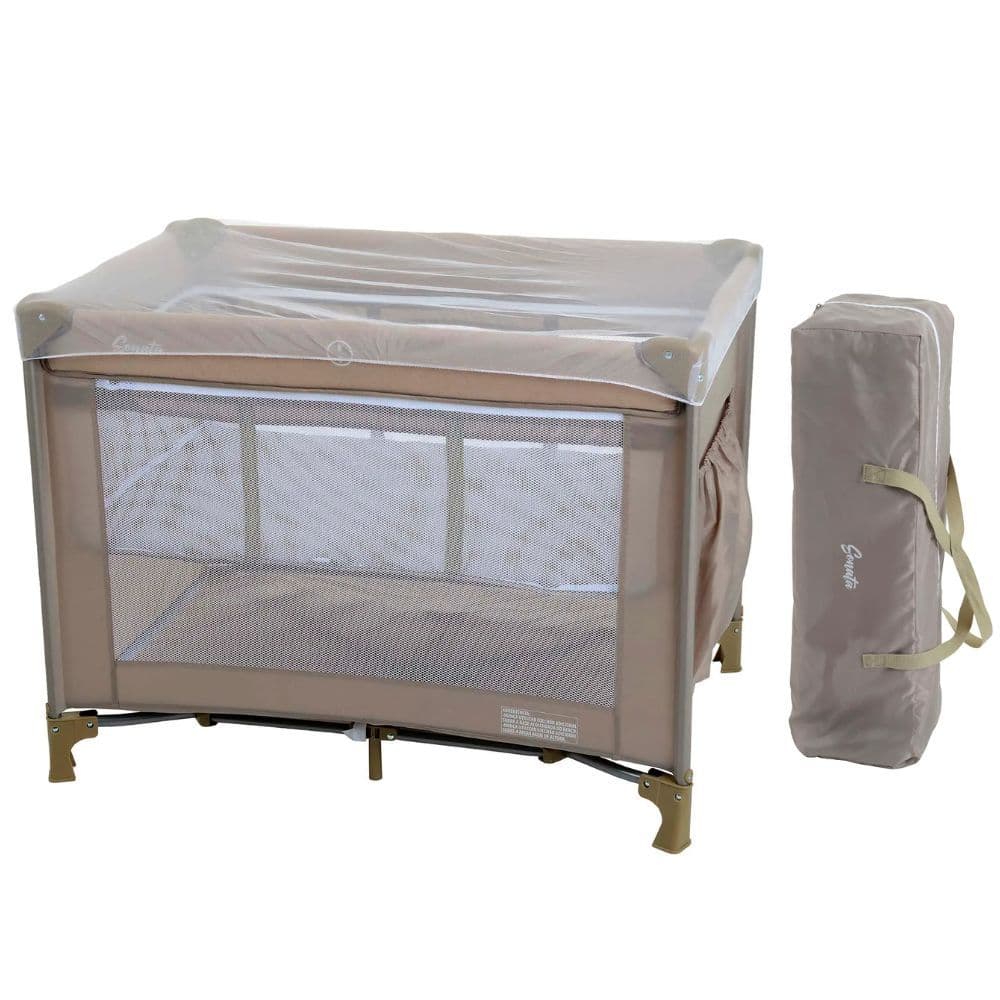 Berço Desmontável Portátil Cercadinho Com Mosqueteiro Sonata Bege Burigotto