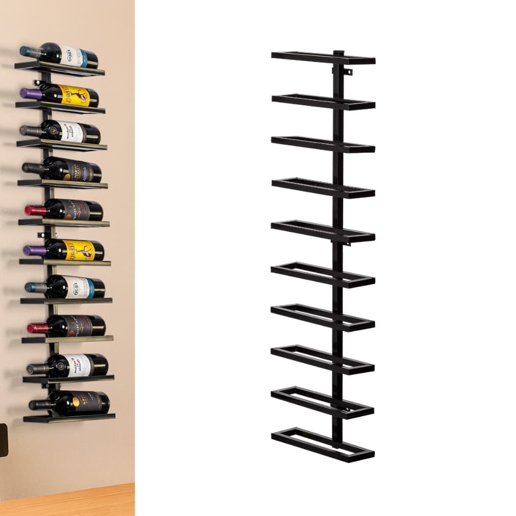 Adega de Parede Para Vinho Bebida Cachaça Suspensa Barzinho Bar Moderno Estilo Industrial 10 Garrafas Metal Preto Aço