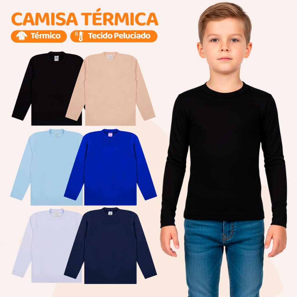 Kit Sortido de 1, 2 ou 3 Blusas Térmicas Infantil Menino Manga Longa Camisa Térmica Infantil Masculina Roupa de Inverno