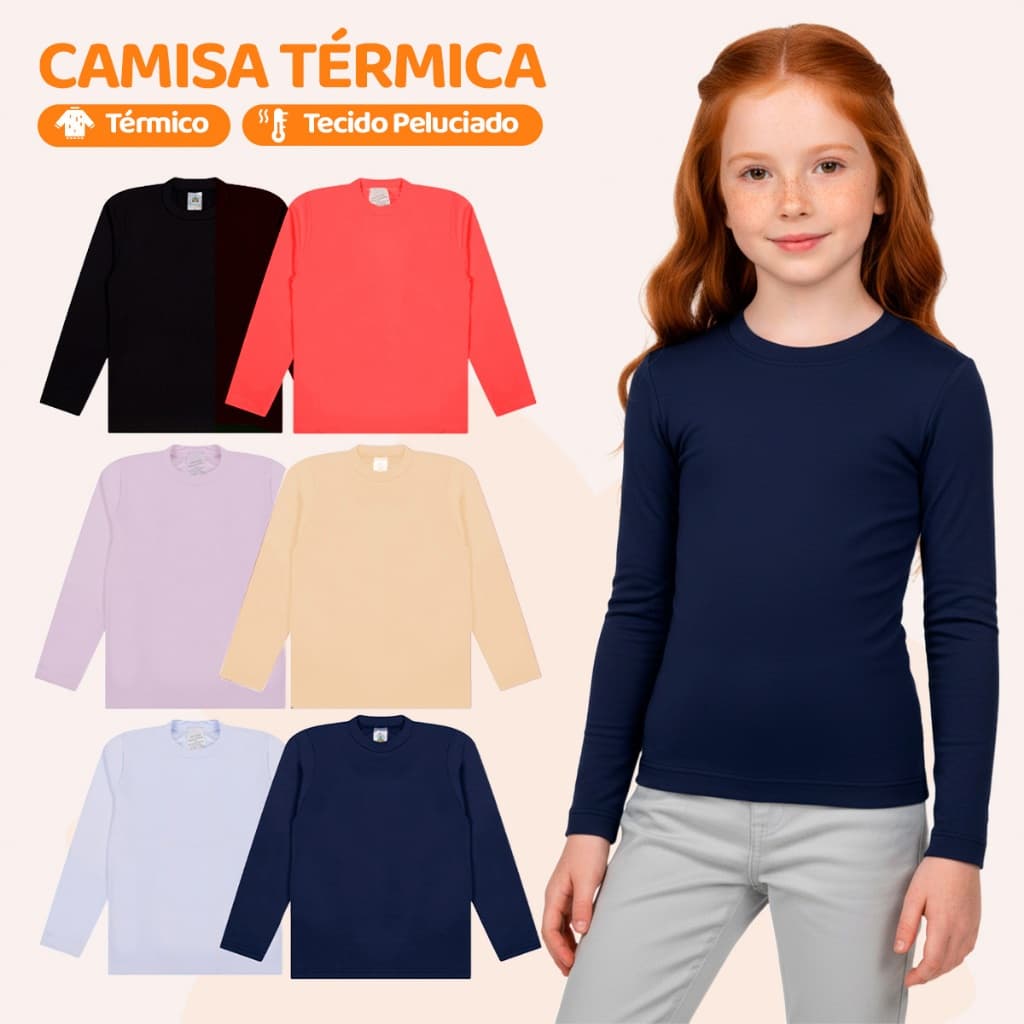 Kit 1, 2 ou 3 Blusas Térmicas Infantil Menina Manga Longa Feminino Blusas Térmicas Manga longa Inverno Bebê