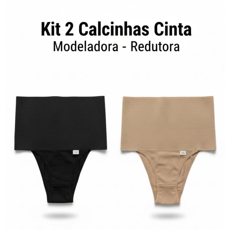 Kit 2 Calcinhas Cinta Modeladora Alta Compressão Redutora 18cm M ao Plus Size Pós Parto Cós Alto Vip