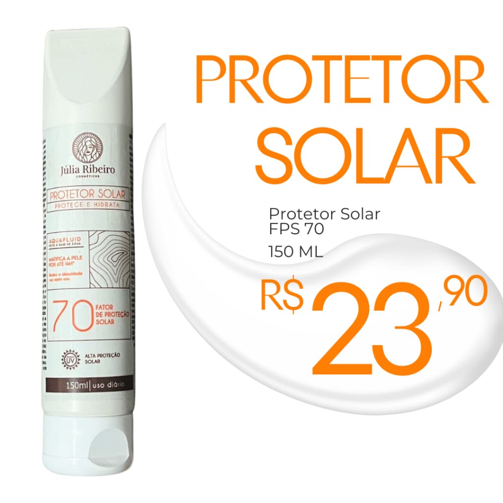 PROTETOR SOLAR 150ML - FATOR 70, ANTIOLEOSIDADE, RÁPIDA ABSORÇÃO, ROSTO E CORPO